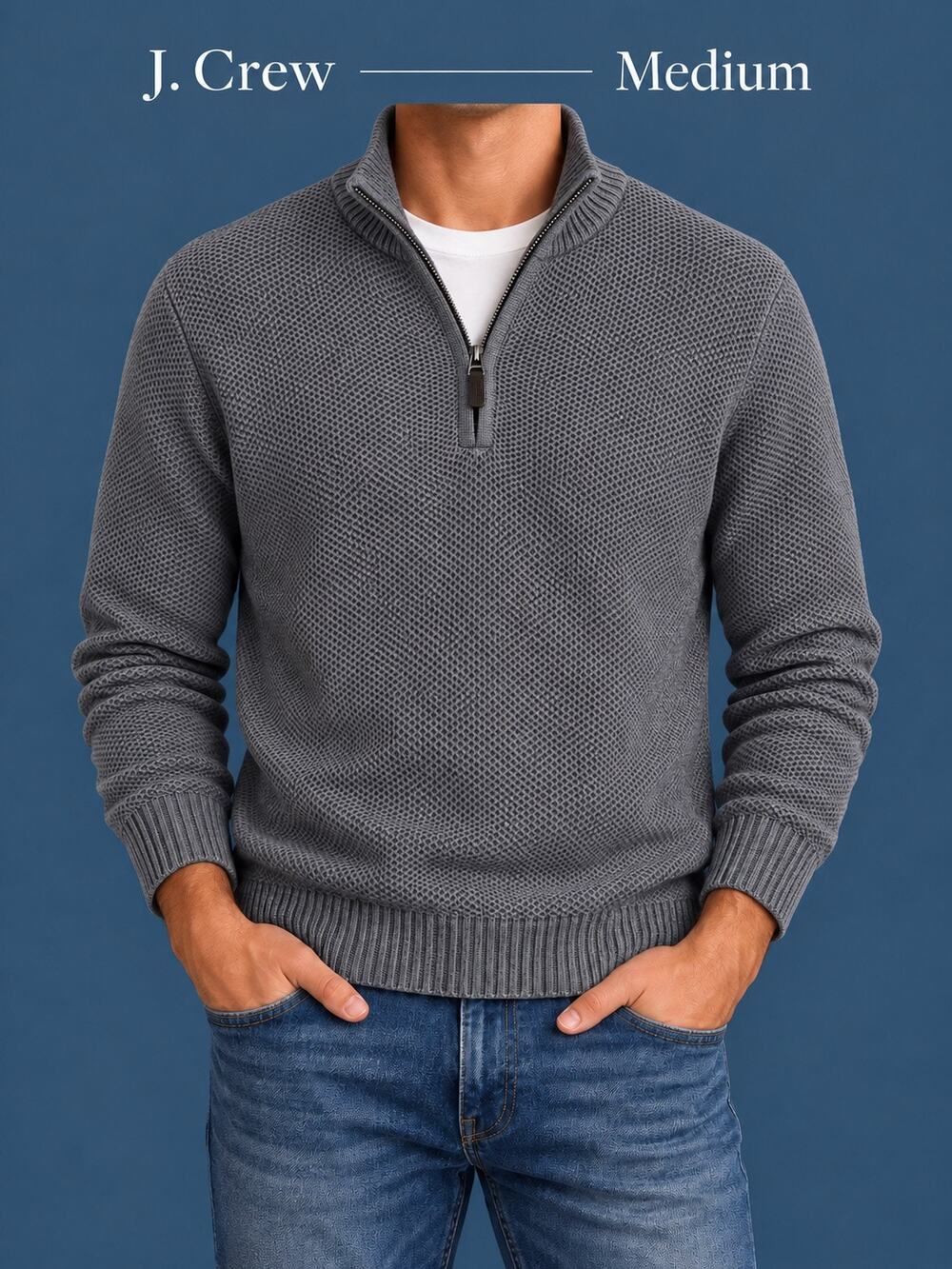 J.Crew Waffle Knit Quarter Zip Sweater Gray Medium NWT 100% Cotton